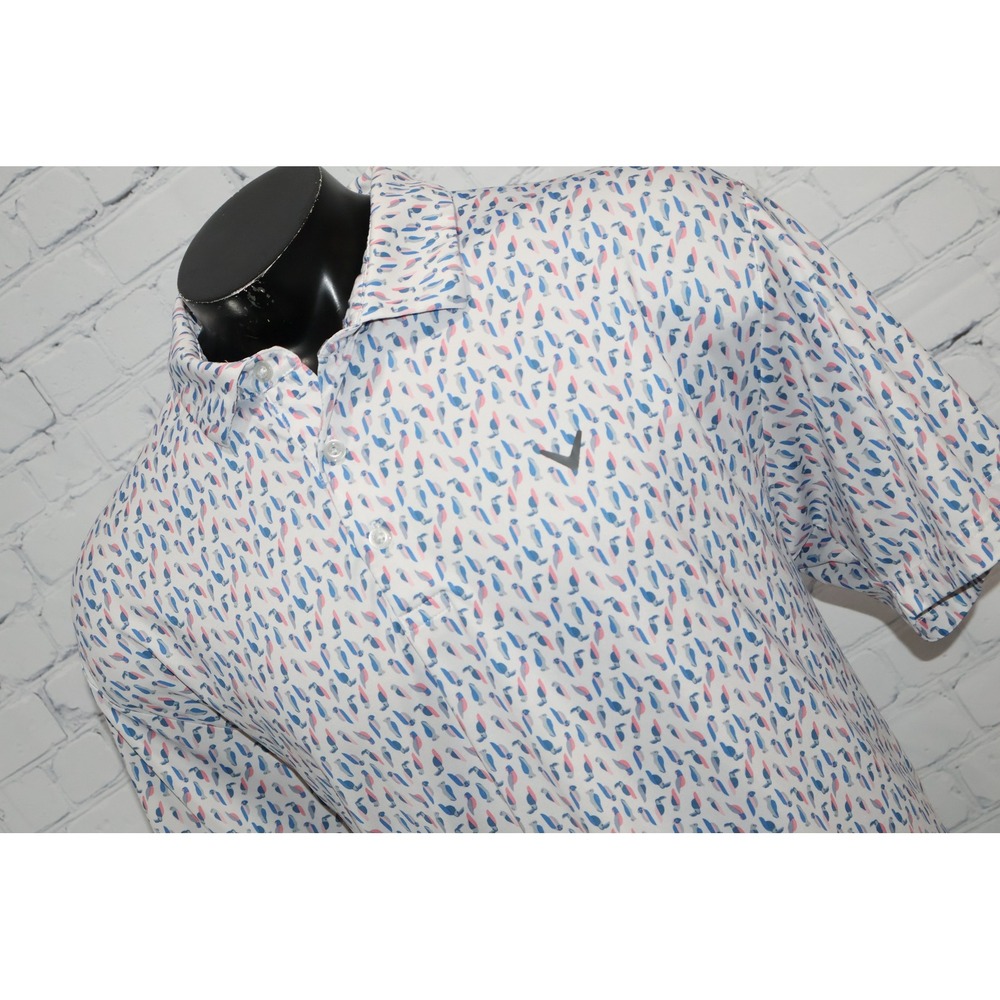 Callaway Polo Mens XXL White Toucan Parrot Bird Print Golf Shirt Short Sleeve